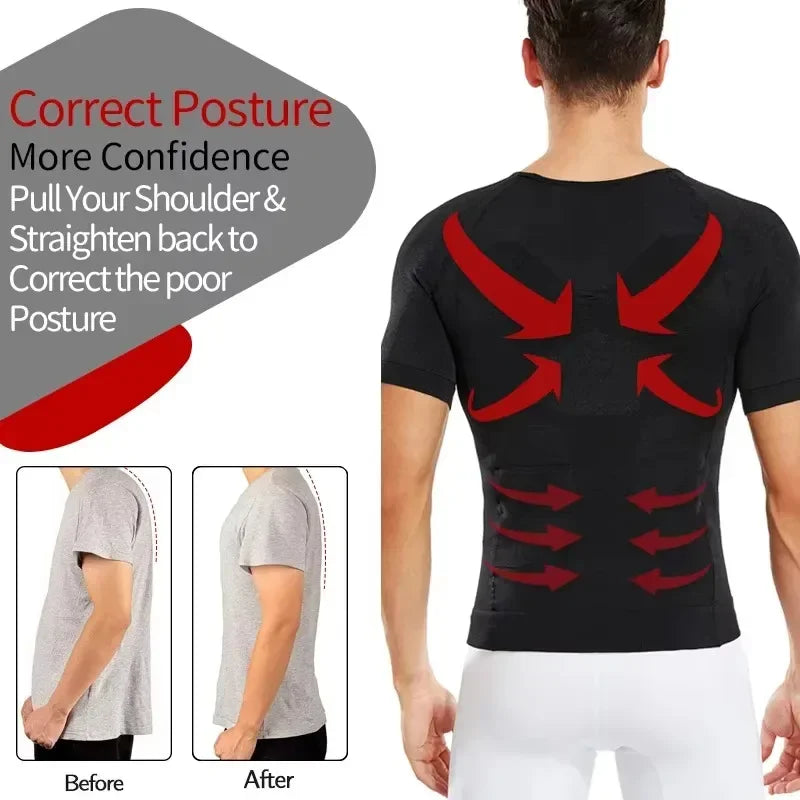 Men Body Toning T-Shirt Body Shaper Corrective Slimming Posture Belly Fat Control Compression Slim Corset Man Modeling Underwear