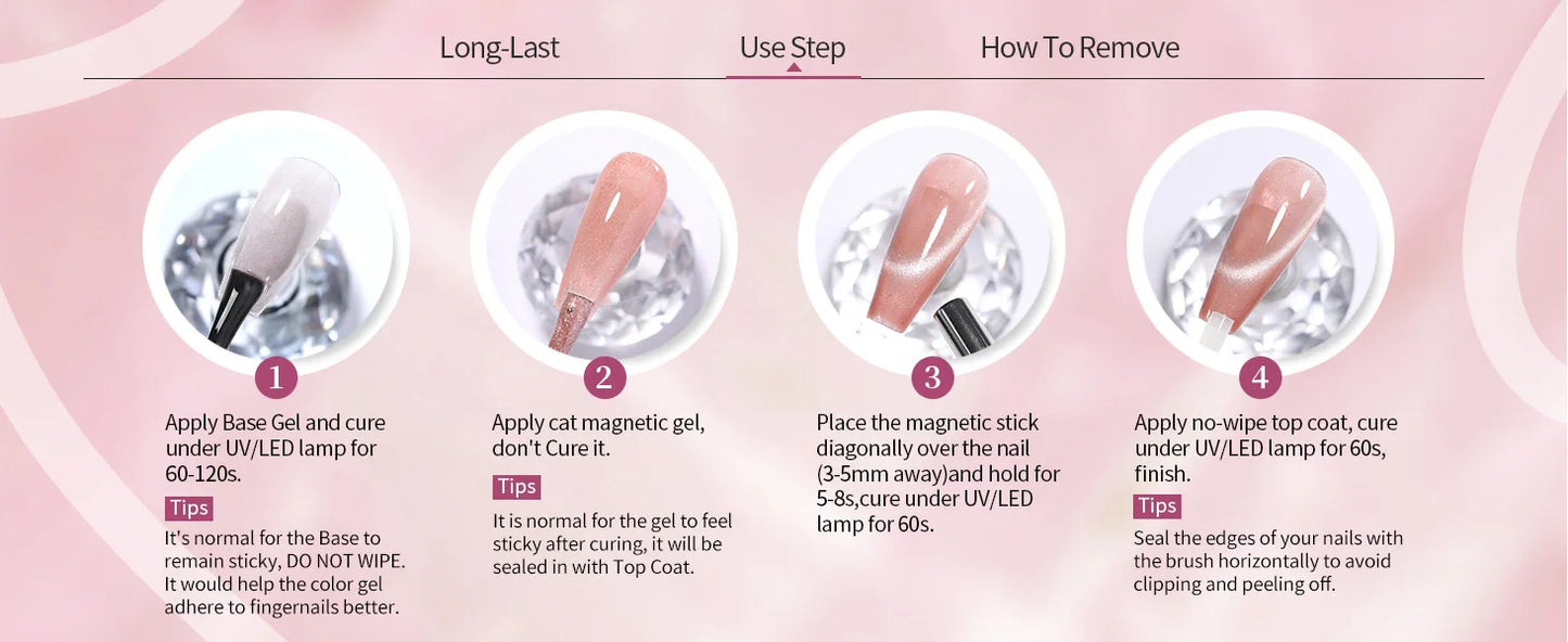 BORN PRETTY 6PCS Pink Ocean Cat Nail Gel Polish Set With Magnet Stick Jelly Holographics Magnetic Nail Kit Salon Art Manicure