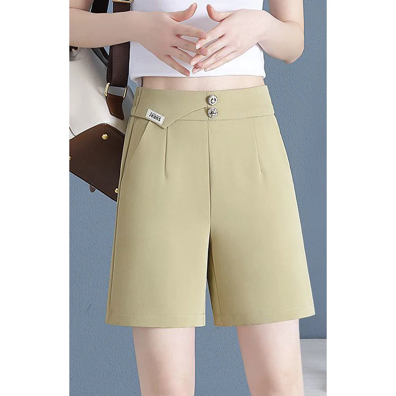 Women Korean Fashion Elegant High Waist Slim Straight Short Pants 2024 Summer Office Lady Chic Commute Casual Black White Shorts