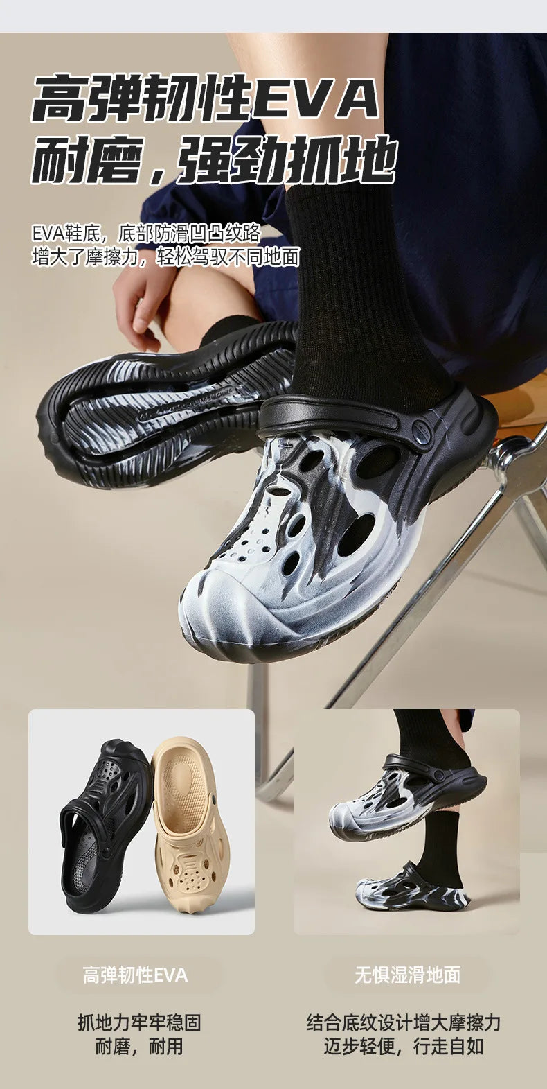 Comwarm Men's Summer Clogs Slippers New Fashion Camouflage Garden Sandals Outdoor Classic Beach Slippers Soft EVA House Slides