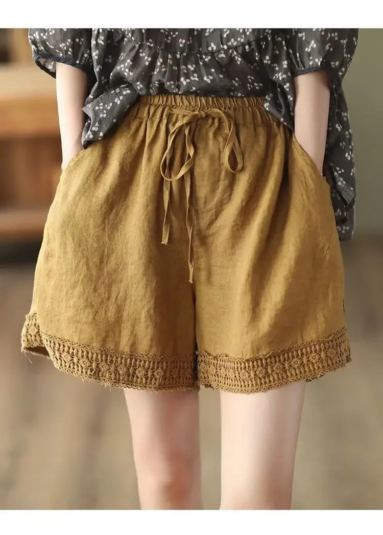Cotton and Linen Shorts for Women Wearing Thin Mother Cotton and Linen Pants for Women Large Size Casual Linen Wide-leg Pants