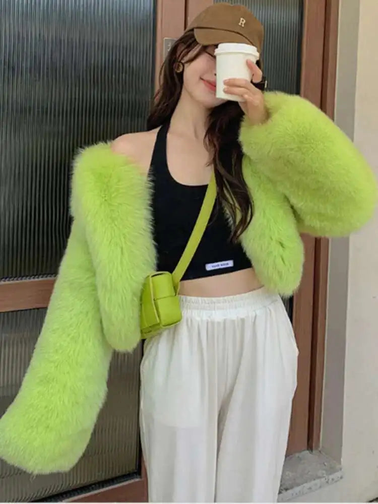 LGRQ 2025 fall mink fur jacket for women, small and environmentally friendly fox fur short imitation fur jacket, fur cardigan