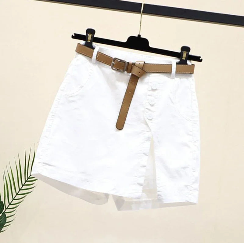 2025 Chic Shorts Women Korean Solid Buttons Side Slit A-line Streetwear Fashion Skirts Chic Harajuku Summer Loose Pants