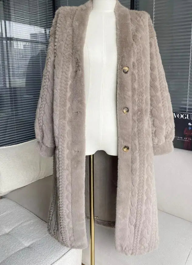 Winter Thick Warm Female Long Loose Coats Plus Size Button Fly Vintage Women's Faux Fur Outerwear Ladies X-long Dobby Fur Jacket