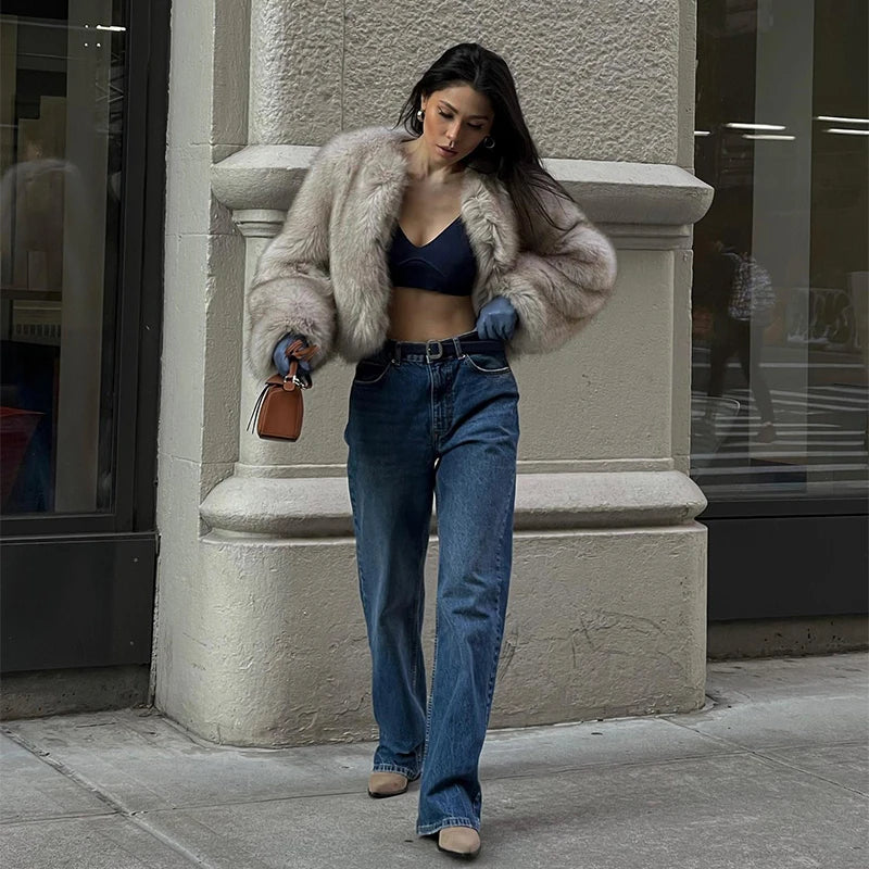 Ins Hot Brand Fashion Black Warm Cozy Cropped Faux Fur Coat Women Winter 2024 Chic Girls Street Fashion Luxury Short Fur Jacket