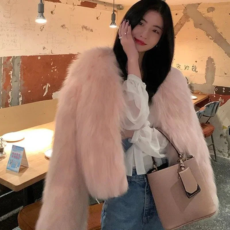 Faux Fur Coat Women Clothing Y2K Autumn New Fashion Casual Imitation Fox Fur Jacket Crop Loose All Match Warm Female Winter Top