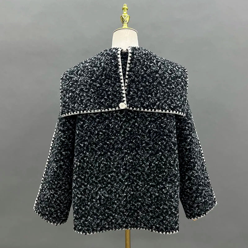 Women's Autumn Winter Coat Navy Collar Casual Fashion Thick Coat Faux Fur Jacket JFB14-24072