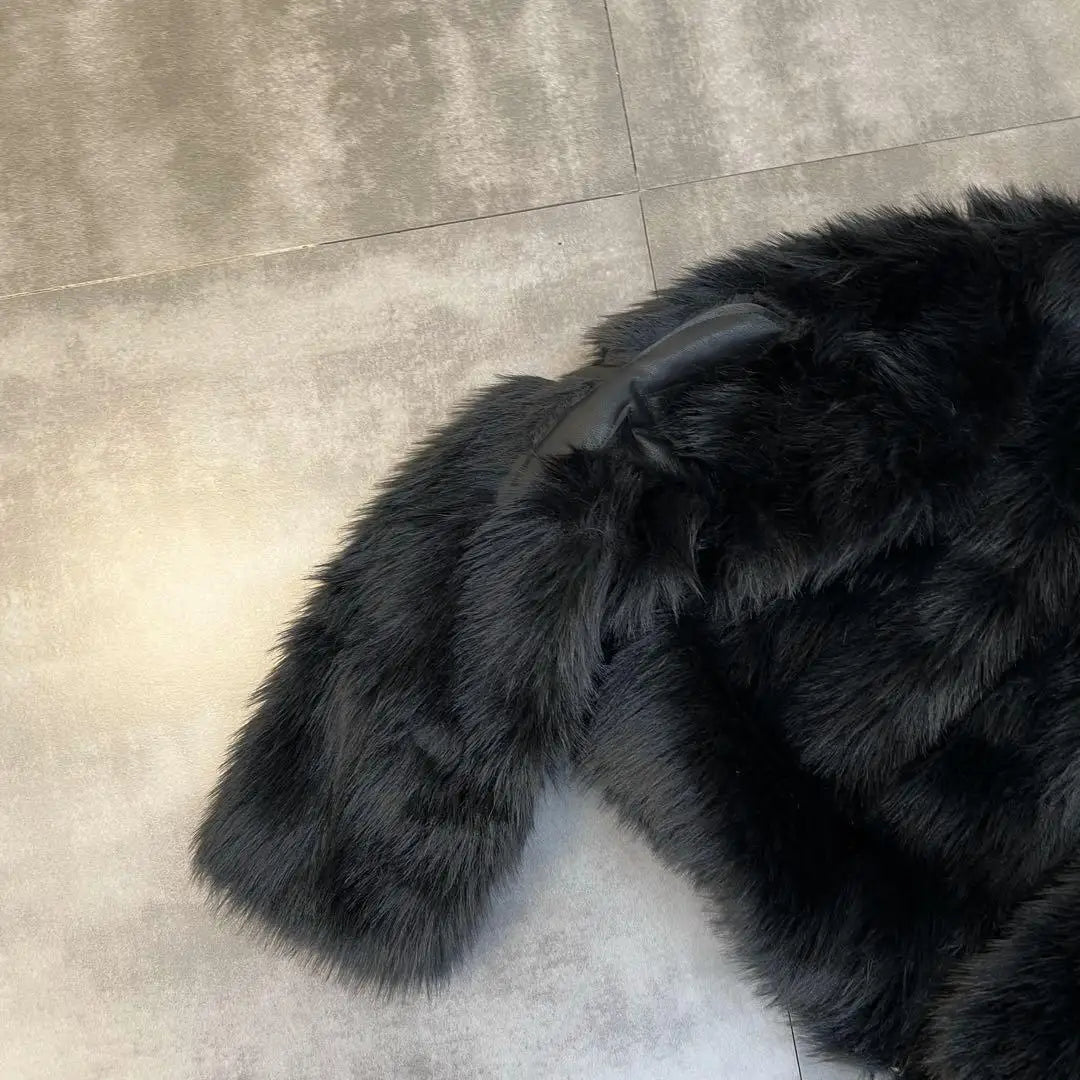 2024 Winter Women Cotton Jacket Lapel Long Sleeve Patch Cross Short Fur Coat Black