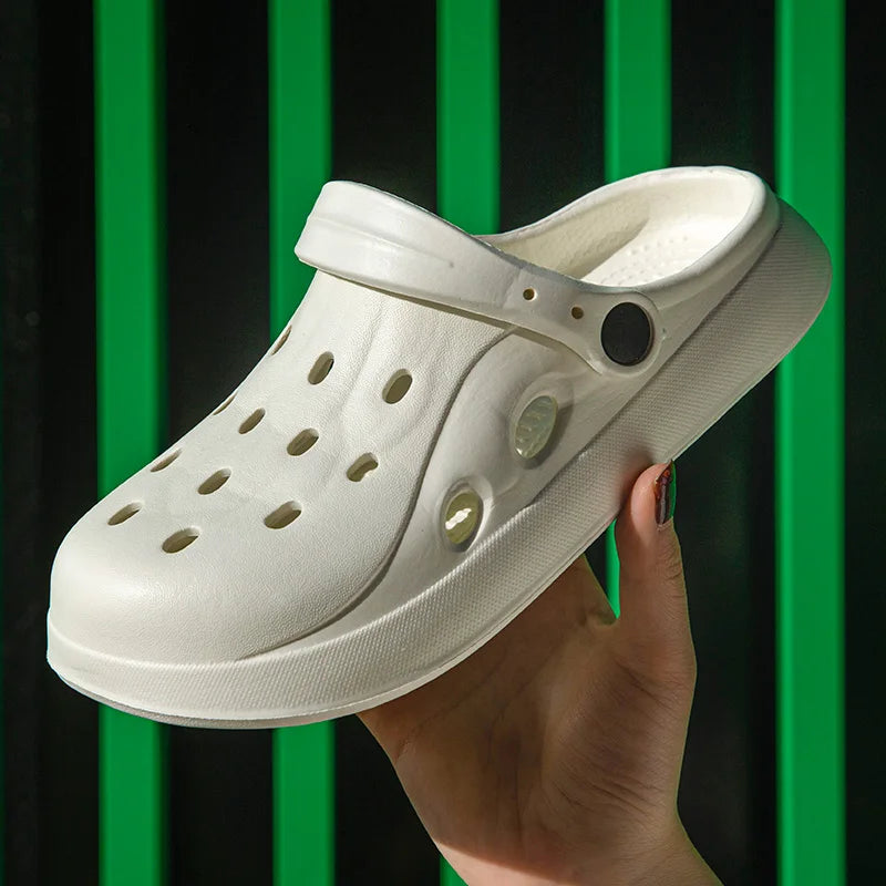 Summer Hollow Out Closed Toe Non-slip Slippers Soft Bottom Clogs Sandals Women Men Lightweight Outdoor Thick-soled Garden Shoes