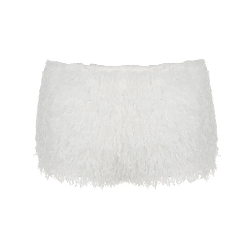 Faux Fur Solid Knitted Women’s Short Chic Y2K Skinny Simple Low Waist Autumn Winter Design Basic Pants