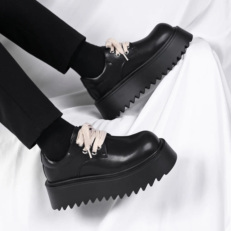 Autumn Men Platform Shoes Casual Business Genuine Leather Shoes Fashion Thick Sole Male Flat Sneakers British High Quality Shoes