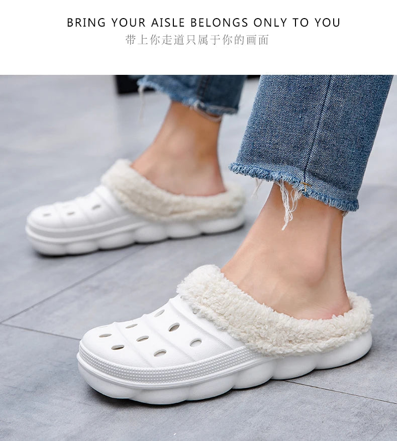 Waterproof cotton slippers for men winter 2024 new cashmere thickened warm waterproof non-slip indoor shoes
