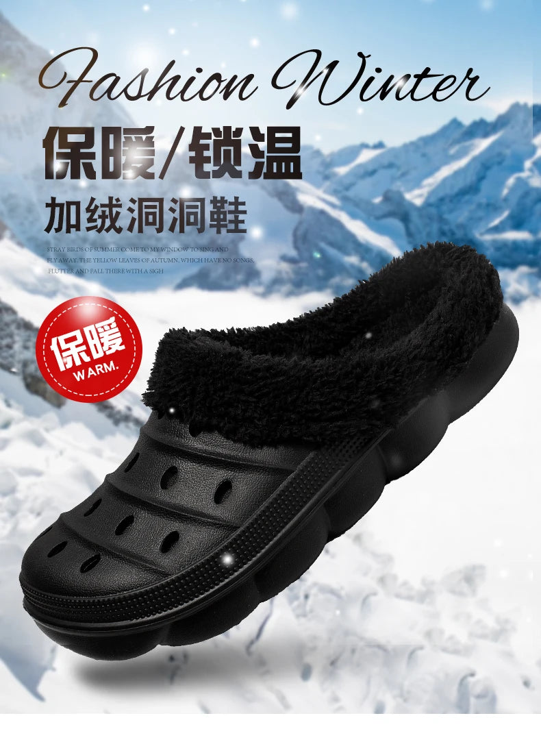 Waterproof cotton slippers for men winter 2024 new cashmere thickened warm waterproof non-slip indoor shoes