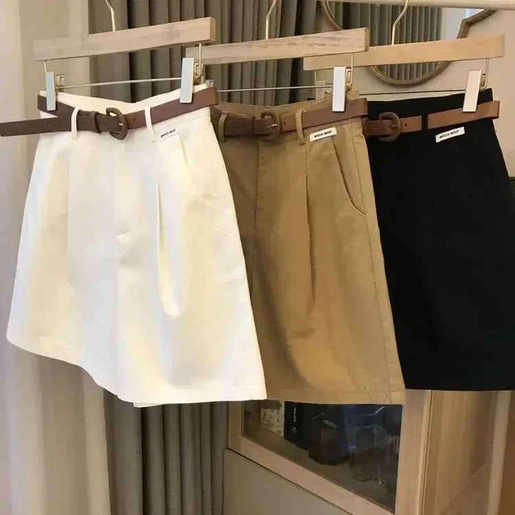 Wide Leg Shorts for Women Summer Thin Cotton A Line Short Pants Office Lady Classic Loose Casual Zipper Women‘s Shorts   high