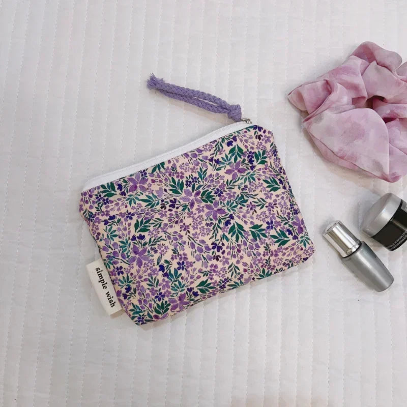 Fresh Floral Print Cotton Lipstick Purse Mini Storage Small Cloth Bag Headphone Bag Travel Cosmetic Pouch Make Up Storage Bag