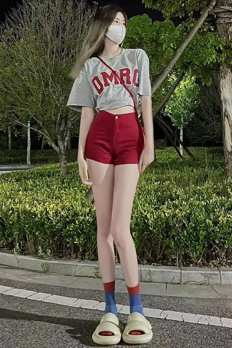 Women's Denim Shorts Summer Red Jorts Female Short Jeans Pants Aesthetic Outfits Fashion Clothing 2024 New In Youthful Luxury XL