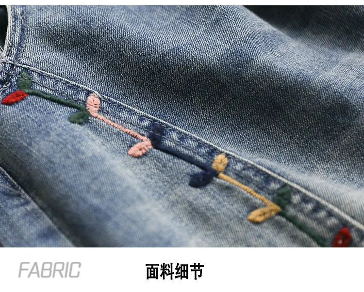 Fashion Korean High Waist Embroidery Denim Shorts for Female Summer Casual Pockets Spliced Loose Wide Leg Pants Women's Clothing