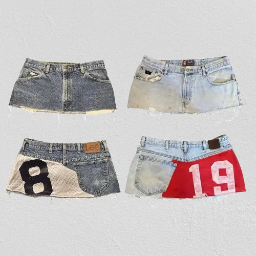 Women Sweetheart Retro Denim Short Y2K Short Skirt Hiphop Digital Patchwork Patchwork Baggy Short High Waist Slim Fit Mini Skirt