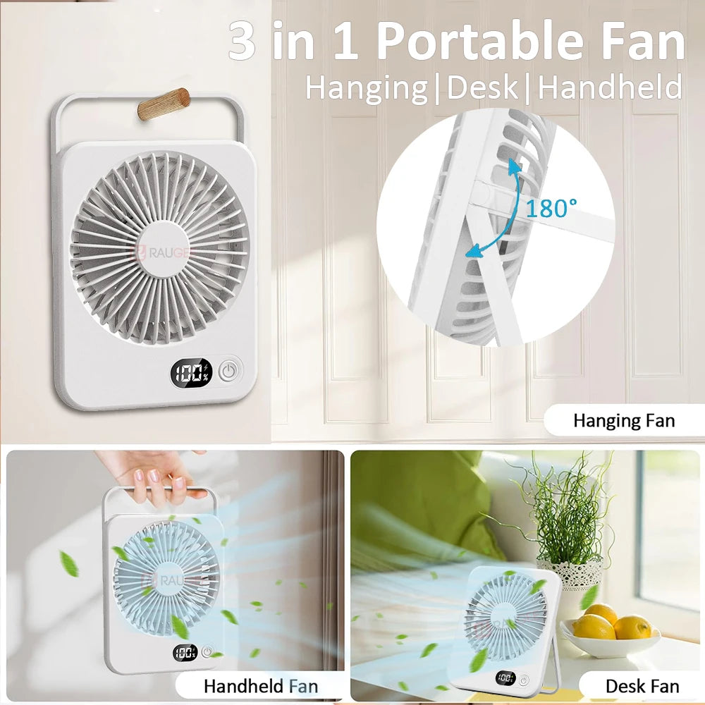 Portable Mini Desk Fan 2025 New USB Charging Rapid Cooling With Digital Display Desktop Air Circulator 5-Speed 180° Adjustable