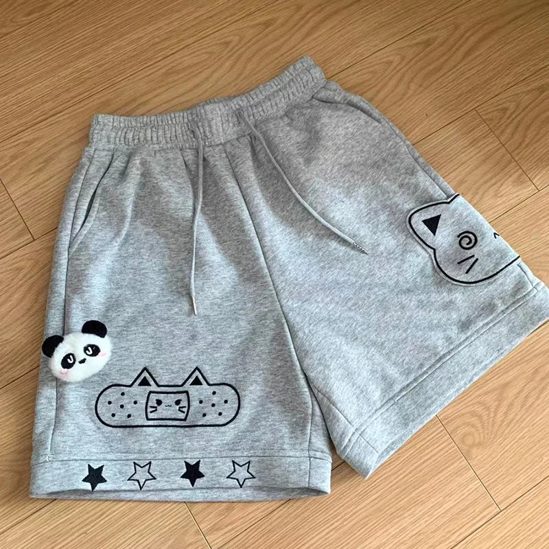 Japanese Kawaii Shorts Women Sweet Cat Embroidery Short Pants Preppy Style Cute Anime Soft Girl Casual Wide Leg Shorts New