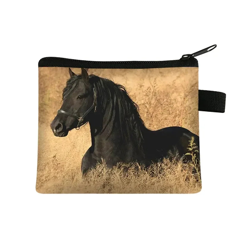 Galloping Horse 3D Printing Coin Purse Ladies Shopping Portable Silver Coin Bag Travel Mini Credit Card ID Card Bag Gift