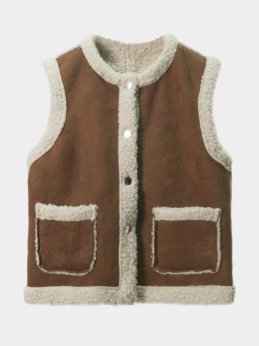 Imitation Lamb Hair Vest Women's Autumn Winter New Style Outwear Warm Suede Vest Thickened Insulation Brown Top Coat For Women
