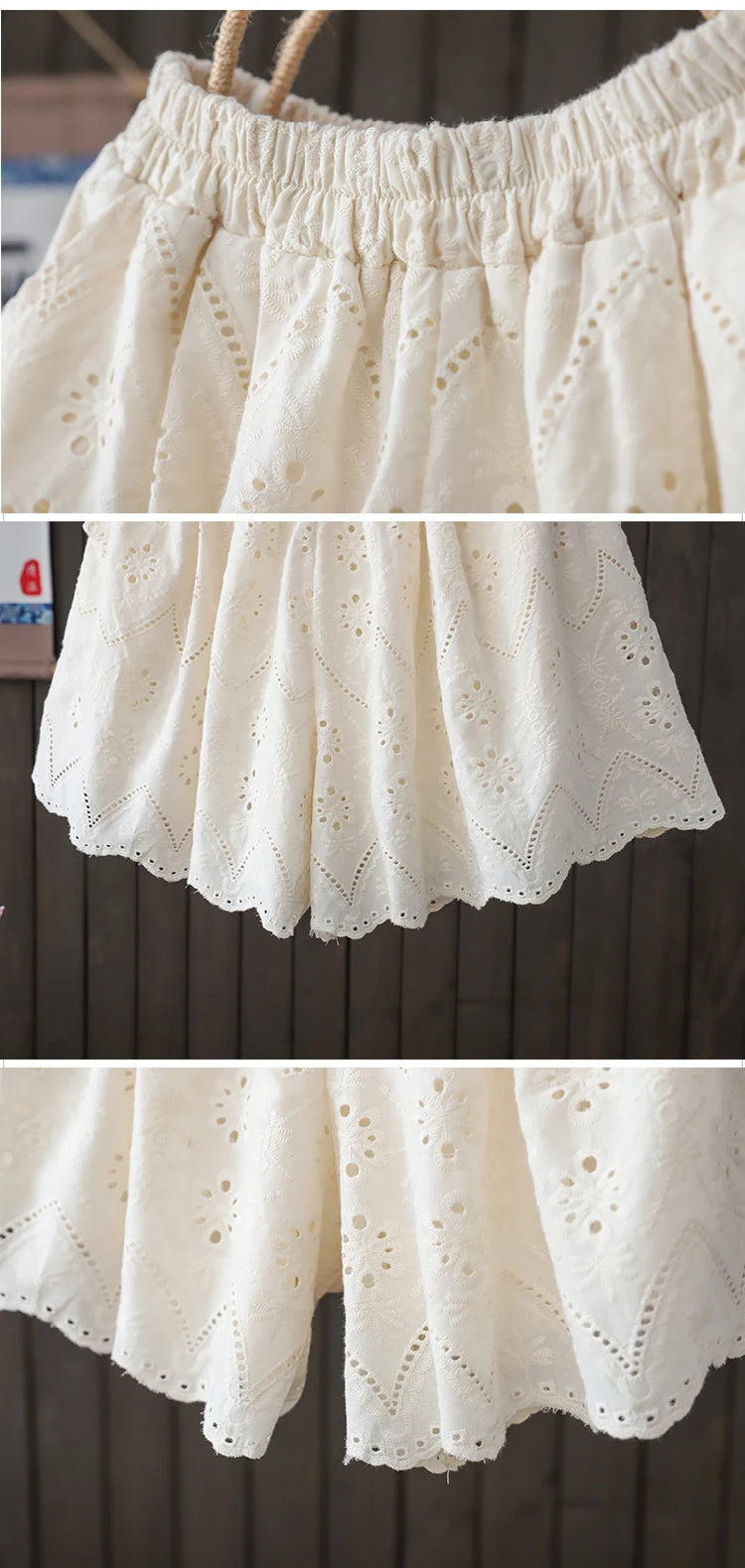 100% Cotton Linen Women Japanese Mori Girl Floral Embroidery Eyelet Wide Culottes Female Loose Edwardian Ibiza Boho Shorts Skirt