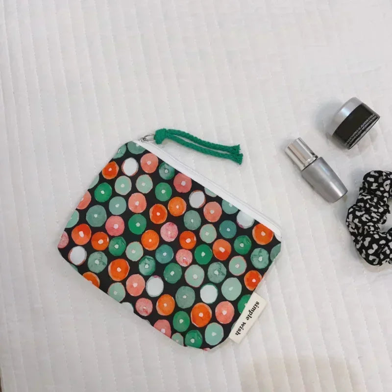 Fresh Floral Print Cotton Lipstick Purse Mini Storage Small Cloth Bag Headphone Bag Travel Cosmetic Pouch Make Up Storage Bag