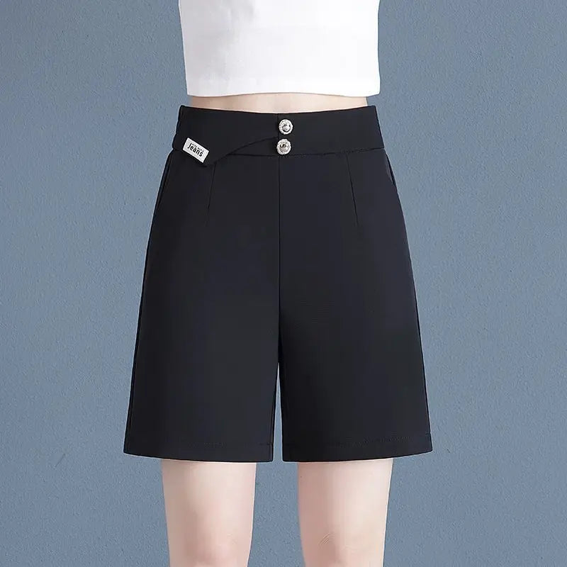 Women Korean Fashion Elegant High Waist Slim Straight Short Pants 2024 Summer Office Lady Chic Commute Casual Black White Shorts