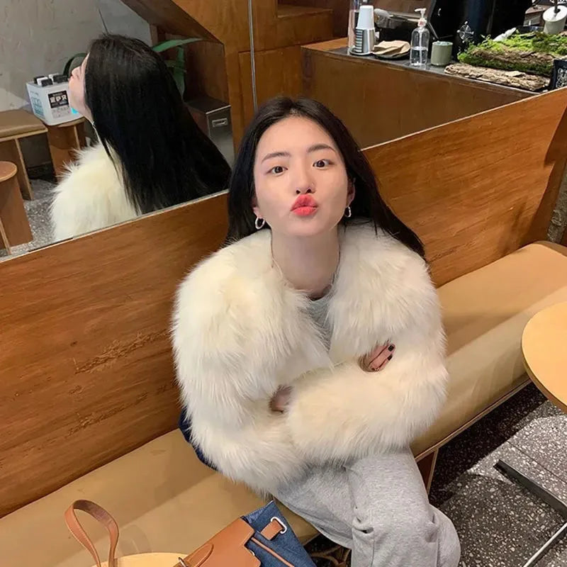 Faux Fur Coat Women Clothing Y2K Autumn New Fashion Casual Imitation Fox Fur Jacket Crop Loose All Match Warm Female Winter Top