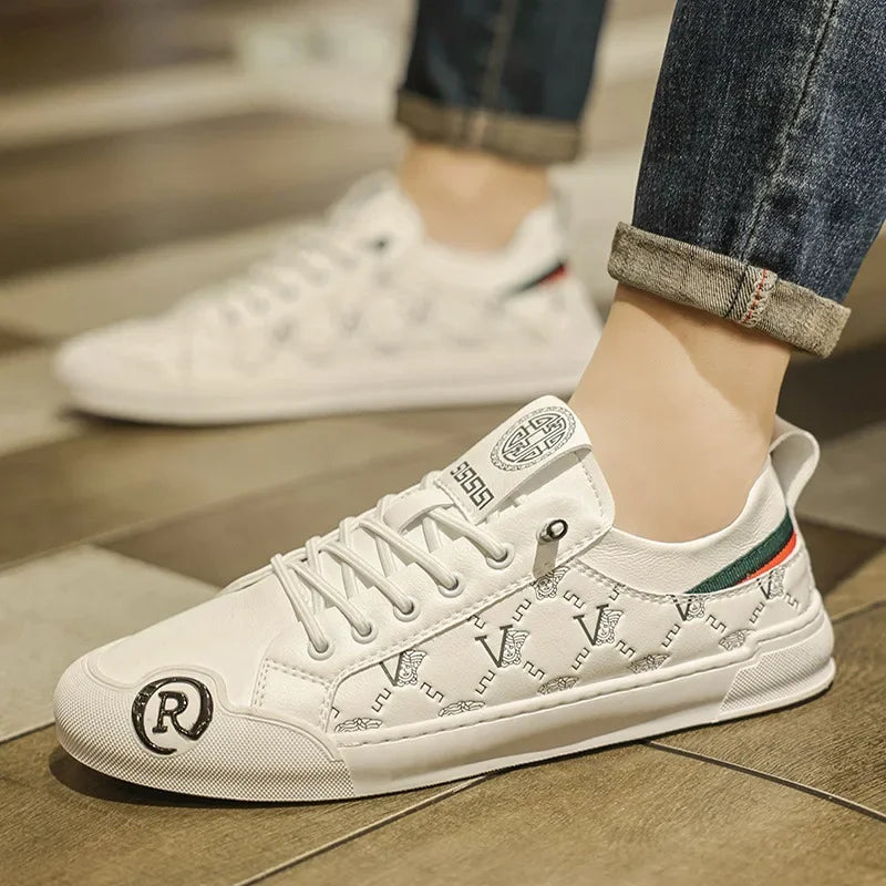 European Station Leather Fashion Men's Sneakers Men Shoes Man Embossed All Fashion Leather Red Casual Shoes for Men Men Shoes