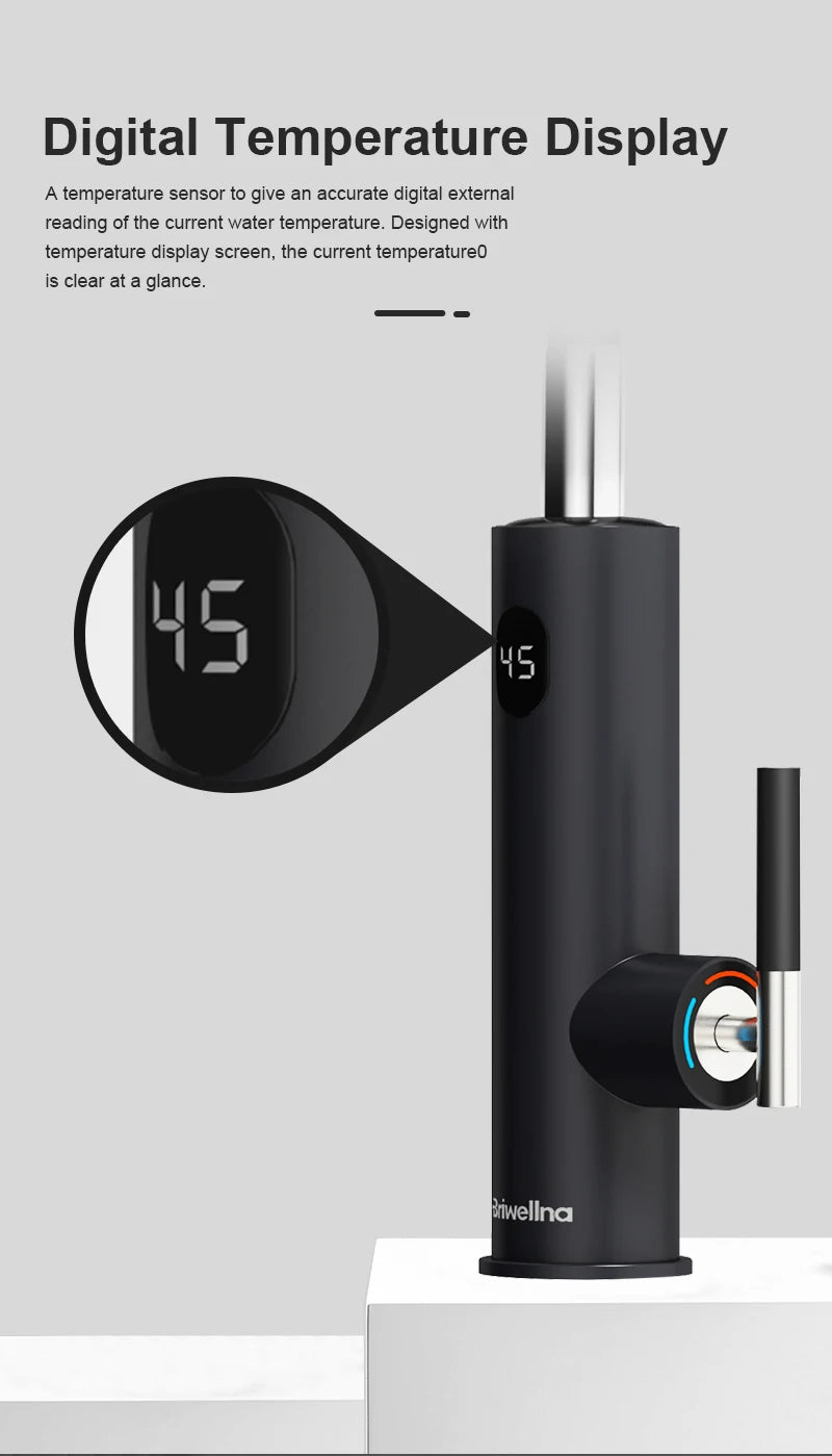 Briwellna Electric Faucet With Universal Spout Water Heater 220V Heating Tap Instant Water Heater Stainless Steel Faucet Geyser