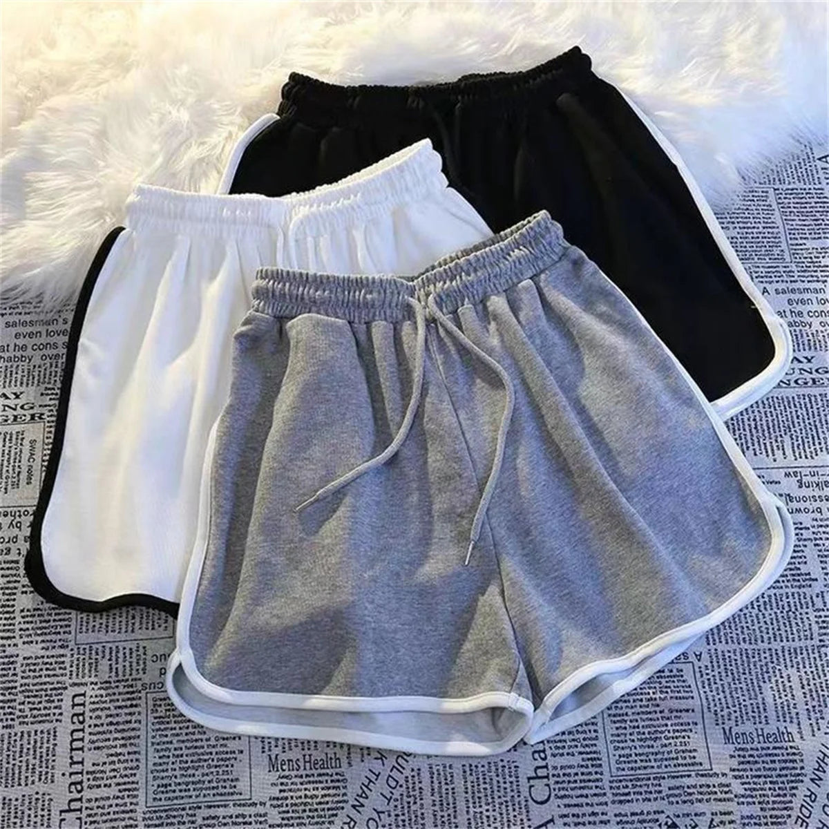 Korean Simple Casual Striped Shorts Women Summer Fashion Elastic High Waist Short Pant Yoga Sports Clothes Retro Street Shorts