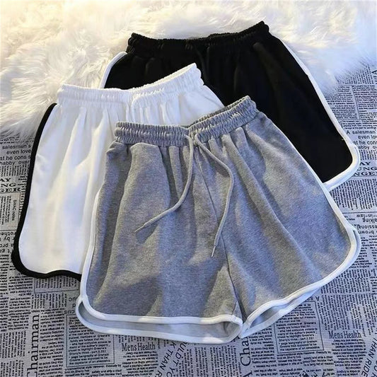 Korean Simple Casual Striped Shorts Women Summer Fashion Elastic High Waist Short Pant Yoga Sports Clothes Retro Street Shorts