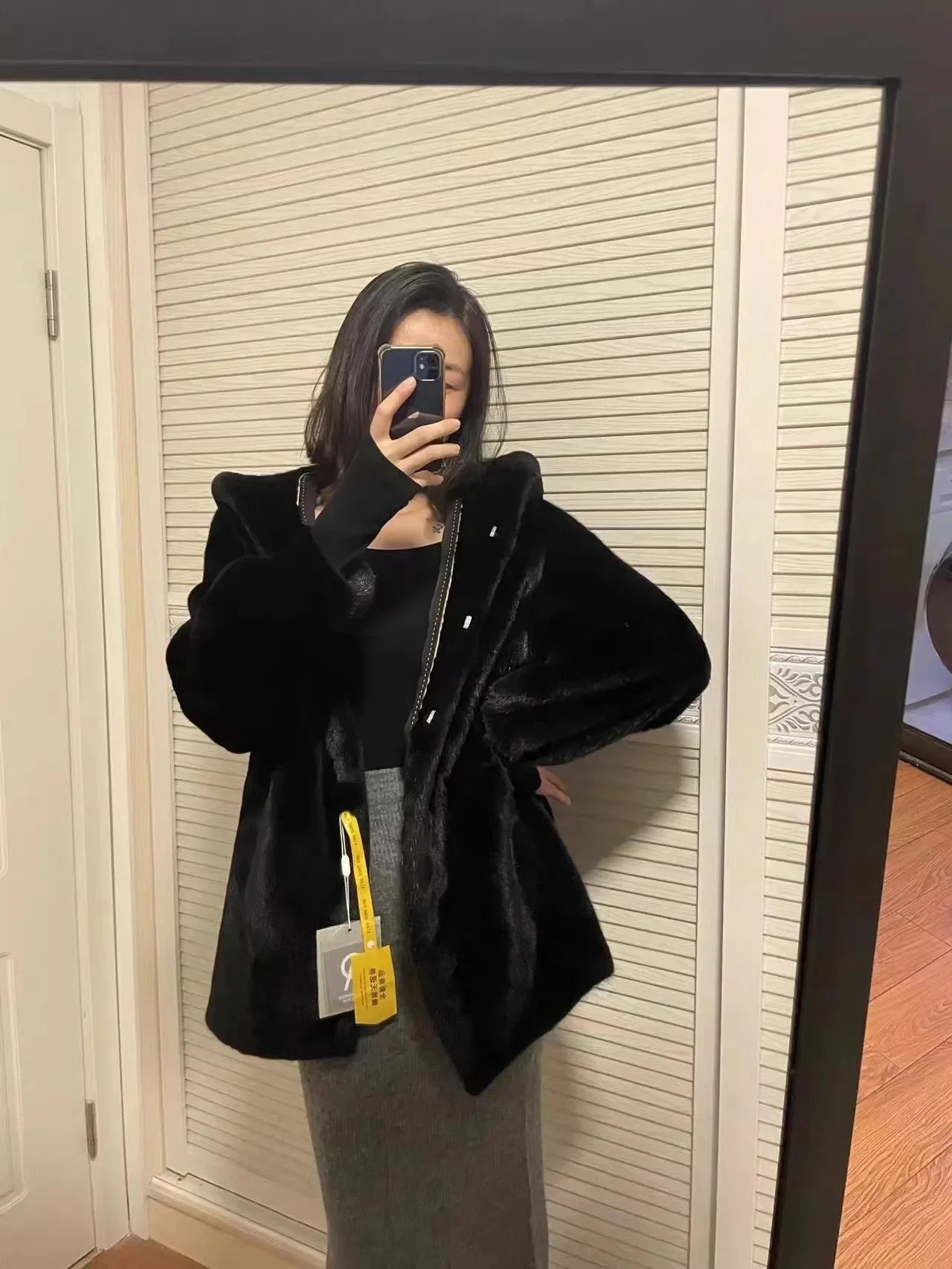 Faux Mink Fur Coat for Women,Covered Button Jackets,Hooded Overcoat,Female Clothes,Thicken Warm,Winter,New, 2025