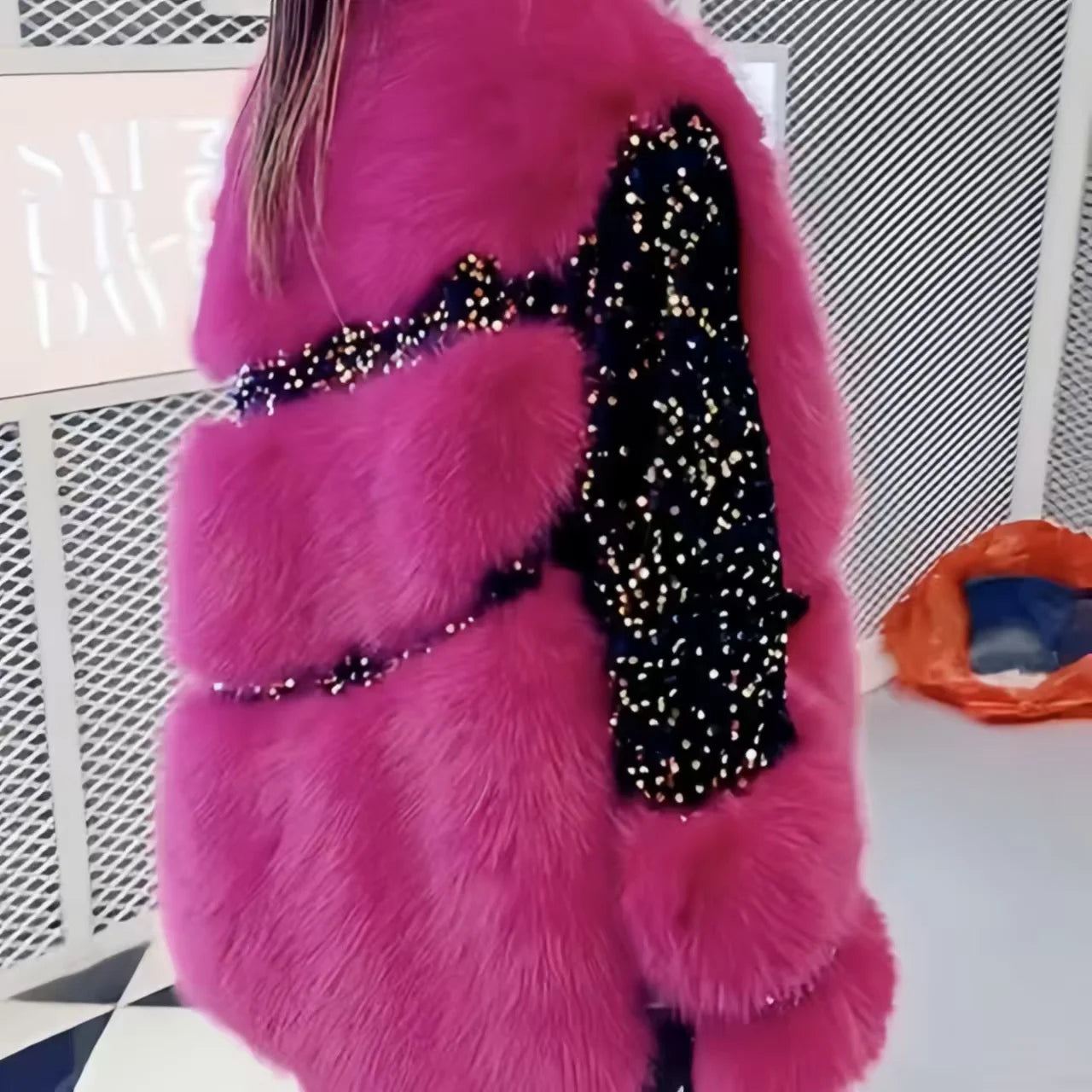 Faux Fur Coats for Women,Covred ButtonJackets,Spliced Overcoat,Female Clothes,Sequins,Thicken Warm,Luxury,New ,Winter,2025