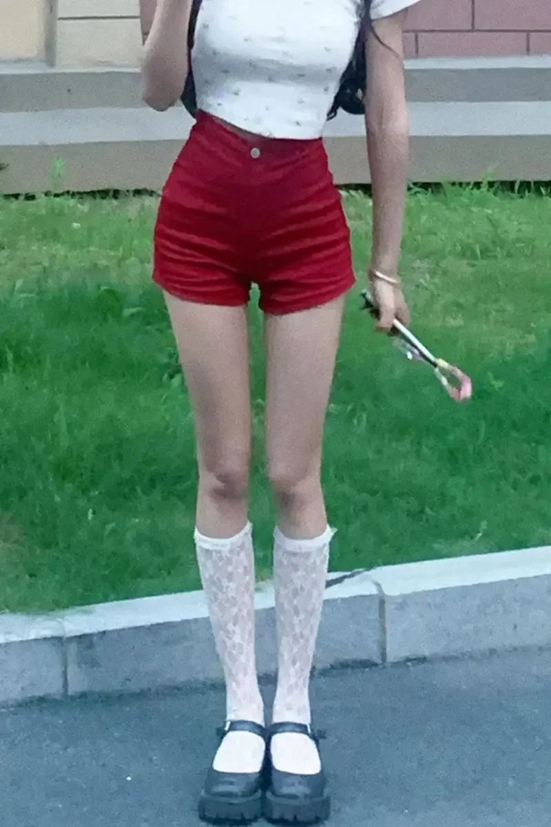 Women's Denim Shorts Summer Red Jorts Female Short Jeans Pants Aesthetic Outfits Fashion Clothing 2024 New In Youthful Luxury XL