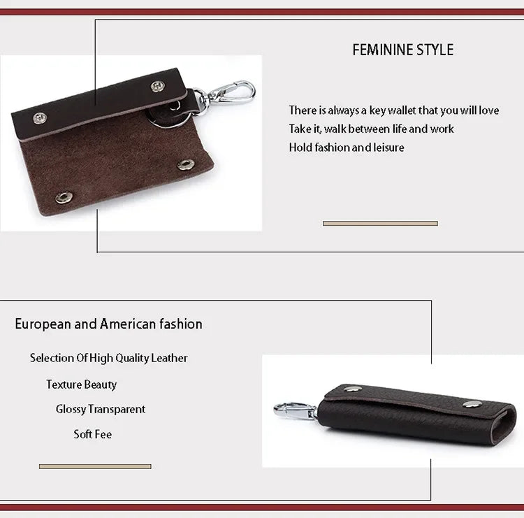 Genuine Leather Key Storage Bag Mini Universal Key Pack Housekeeper Metal Hook Key Holder Wallet for Men and Women