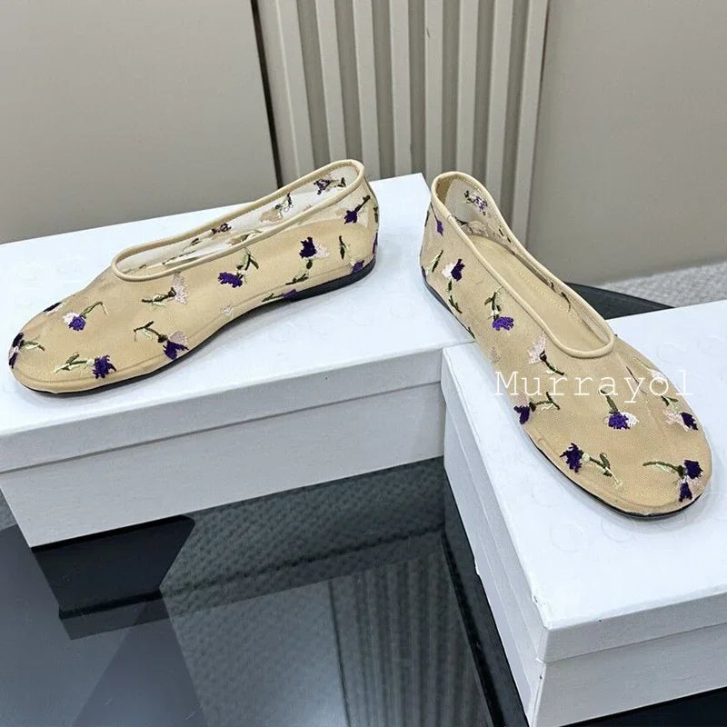 New Round Toe Mesh Breathable Mary Jane Shoes Women Solid Color Flat Shoes Summer Leisure Vacation Single Shoes Loafers