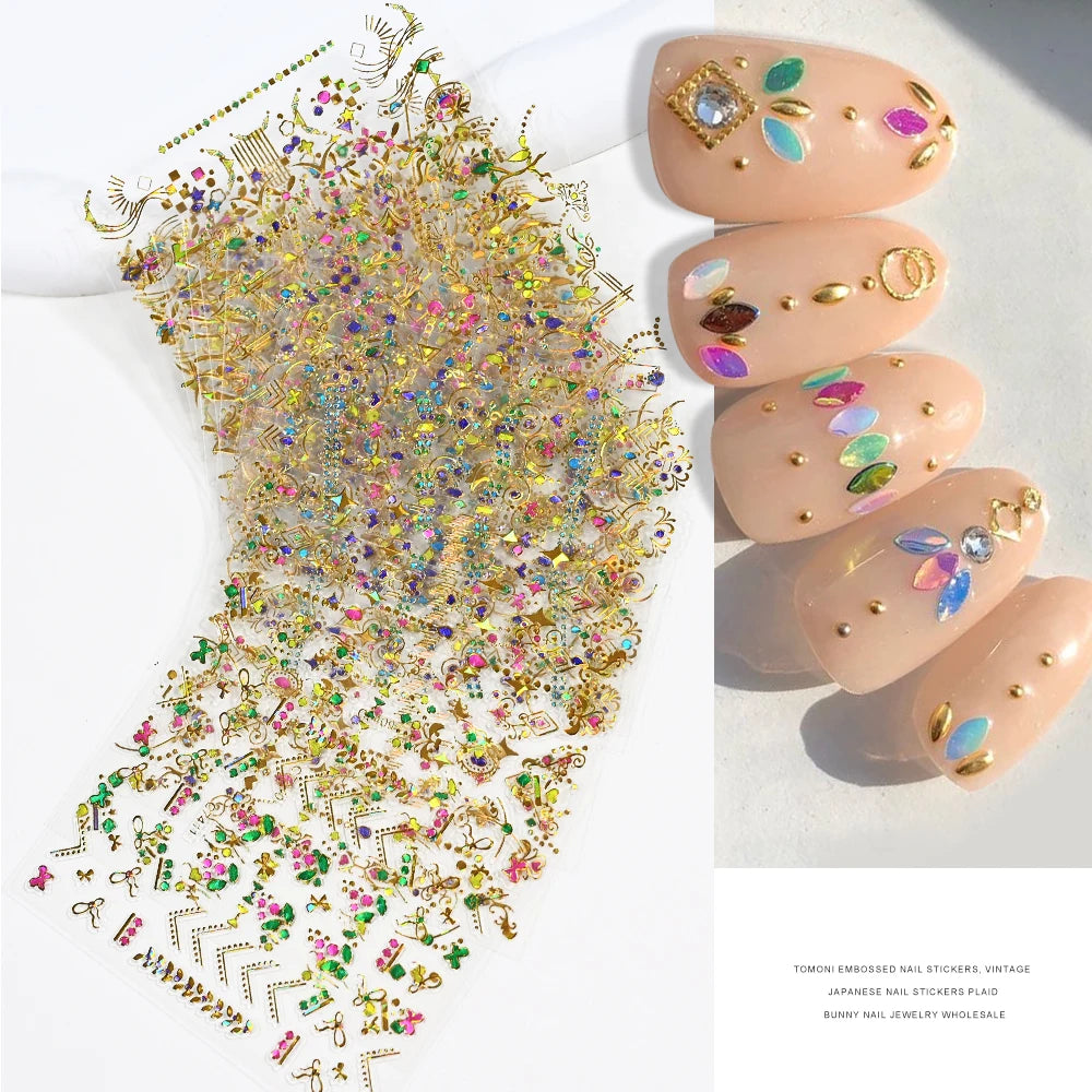 3D Gold Bronzing Moon Star Nail Stickers 20/30pcs Metallic Geometry Line Nail Decals Adhesive Metallic Laser Manicure Slider 6cm