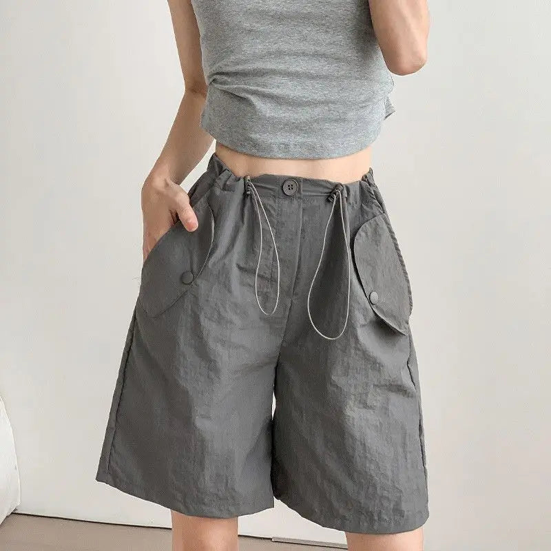 Working Shorts for Women in Summer Thin New Style Khaki A-line Casual Loose Wide-leg Sports Five-point Pants