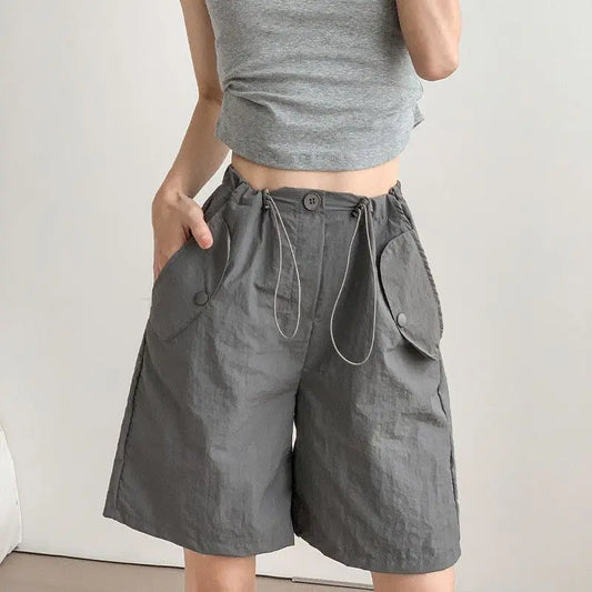 Working Shorts for Women in Summer Thin New Style Khaki A-line Casual Loose Wide-leg Sports Five-point Pants