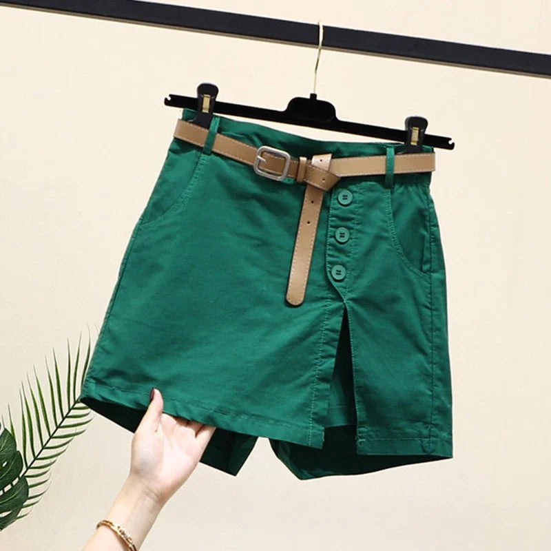 2025 Chic Shorts Women Korean Solid Buttons Side Slit A-line Streetwear Fashion Skirts Chic Harajuku Summer Loose Pants