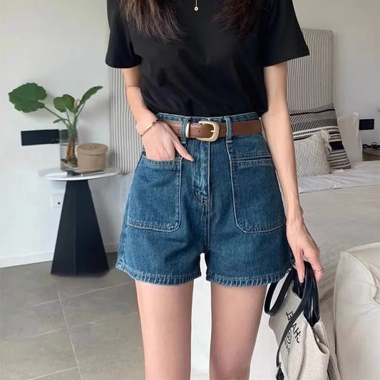 Retro High Waist Straight Jeans Shorts Female Hot Girl Versatile Slim A-line Loose Wide-leg Hot Pants Ins