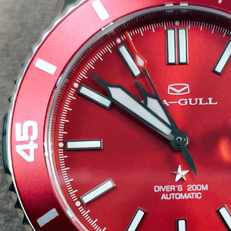 Seagull Men's Automatic Mechanical Watch Ocean Series 200m Waterproof Diving Wristwatch Luxury Red Watch Luminous Sapphire 1523