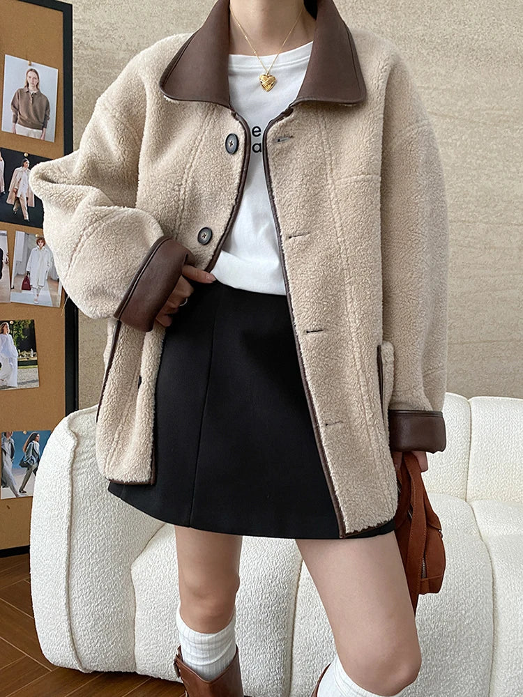 [LANMREM] Faux Fur Thick Warm Coats Lapel Single Breasted Office Lady Elegant Female Outwear Fashion 2025 Winter New 26C1095