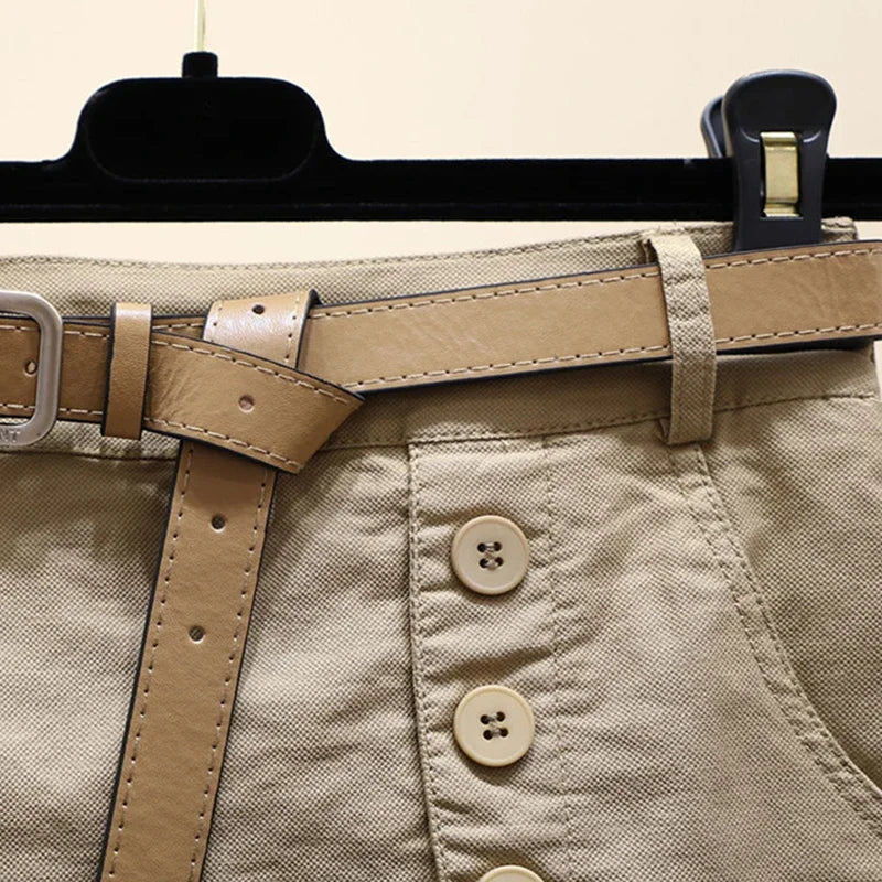 2025 Chic Shorts Women Korean Solid Buttons Side Slit A-line Streetwear Fashion Skirts Chic Harajuku Summer Loose Pants