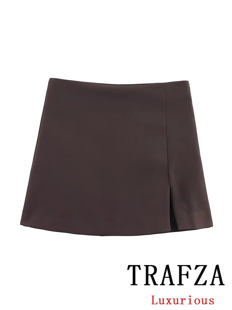 TRAFZA Casual Chic Butter Yellow Women Shorts Skirt Solid Zipper Shorts Skirt Fashion 2025 Spring Summer Elegant Holiday Shorts