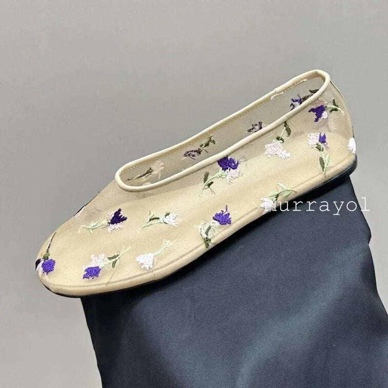 New Round Toe Mesh Breathable Mary Jane Shoes Women Solid Color Flat Shoes Summer Leisure Vacation Single Shoes Loafers