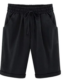Women Shorts Summer Loose Solid Color Elastic Waist Drawstring Pockets Fashionable woman's Shorts Dropshipping Sale YDS7088